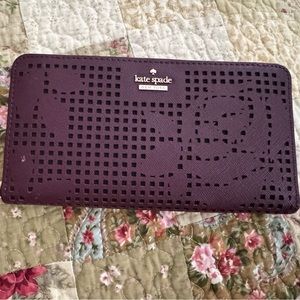 Kate Spade Deep Burgandy Cutout Zip Wallet